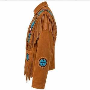 Chaqueta con flecos para hombre, cuello vuelto, bordado geométrico, manga larga - Product Image 5