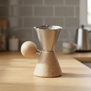 Brûleur d'encens en forme d'heureuse en bois de frêne naturel, avec coupelle en métal argenté brossé et une poignée sphérique élégante pour la décoration intérieure - Product Image 5