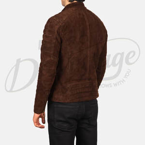 Premium Men Brown <b>Suede</b> Leather Biker <b>Jacket</b> Asymmetric Zip Quilted Shoulder Slim Fit Moto <b>Jacket</b> Casual Outerwear Coat - Product Image 2