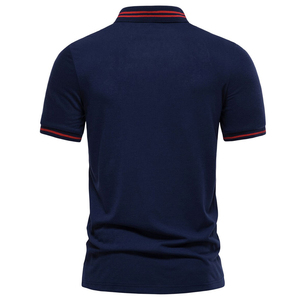 เสื้อโปโลแขนสั้นผู้ชาย สีกรมท่า-เทา ตัดต่อสี ทรงลำลอง ผ้าถัก ระบายอากาศได้ดี ทรงปกติ - Product Image 2