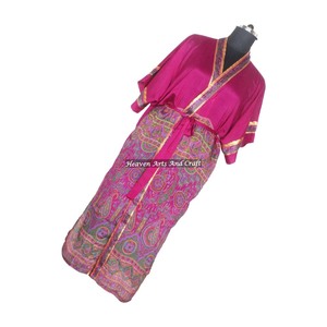 KL001 Beautiful Vintage Blended Poly Silk Sari Kimono Long <b>Robe</b> Double Pocket Nightgown <b>Women</b> Winter Quick <b>Dry</b> - Product Image 5