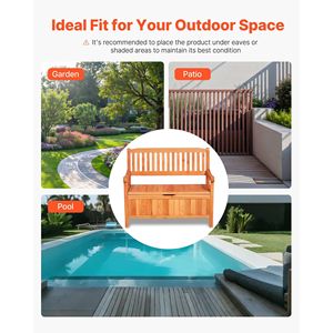 Panca Contenitore da Esterno per 2 Persone, in Legno, con Capacità di 125 Litri, Resistente alle Intemperie e Capacità di Carico di 320 Kg, per Patio - Product Image 6