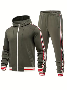 Hooded 100% Cotton Two-Piece Winter Streetwear Men's Tracksuit Set Stylish Comfortable Long Sleeve Full-Zip Quick Dry 300g - Product Image 3