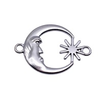 Connecteur étoile lunaire 55x39mm en alliage de zinc argent antique pour centre de collier céleste