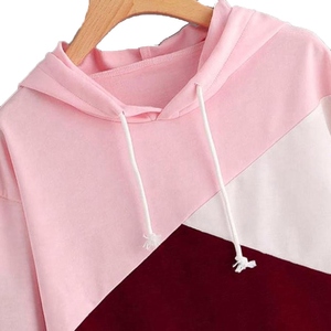 Sweat-shirt à capuche court pour femme, manches longues, color-block, en coton tricoté, décontracté, pour l'automne - Product Image 2