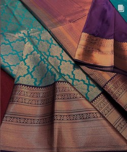 Sari tradicional indio de seda con borde decorado para bodas, estilo Banarasi, largo hasta el suelo, para mujeres, de la India y Pakistán. - Product Image 4