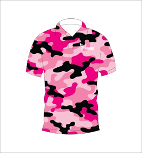 เสื้อโปโลลายพรางสีชมพูแบบกำหนดเอง ระบายอากาศได้ดี เหมาะสำหรับทีมกอล์ฟ แขนสั้น ชุดกีฬาแบบซับลิเมชั่น - Product Image 1