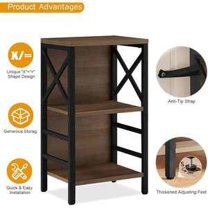 Piccola Libreria Industriale a 3 Ripiani con Finitura Marrone Rustico, Struttura in Metallo e Pannello Posteriore, Scaffale dal Profilo Basso - Product Image 5