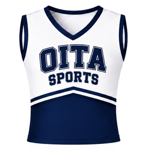 Haut d'uniforme de cheerleading bleu marine sans manches, col en V, pour compétition de danse d'équipe, entraînement et sportswear - Product Image 1