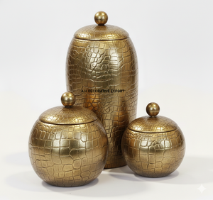 Antique <b>Gold</b> <b>Croc</b>-Embossed Handcrafted Europe Style Decorative Aluminum Canisters Buckle Lids for Luxury Home Decor Storage - Product Image 4
