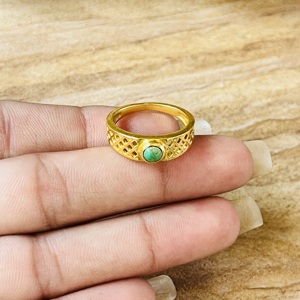 Luxury Style Premium Geometric <b>Ring</b> <b>Turquoise</b> Brass 18k Gold Plated <b>Ring</b> Statement Dainty Modern Wholesale Handmade Unisex <b>Ring</b> - Product Image 2