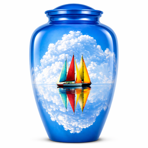 Autocollant bateau Océan Bleu Naturel Magnifique avec Urne Funéraire Commémorative en Émail pour Cendres Humaines d'Adultes - Product Image 2