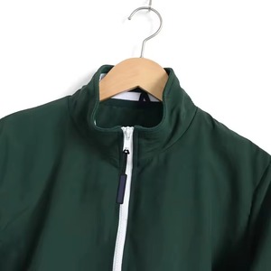 Chaqueta de hombre personalizada de primera calidad, estilo vintage, verde, con media cremallera, banda acanalada a rayas en el puño de la manga, protección ultravioleta - Product Image 2