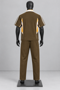 Ensemble de survêtement pour homme en mousseline 260 GSM, imprimé abstrait, demi-zip, tenue décontractée d'été - Product Image 4