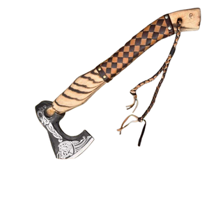 Hacha Vikinga Forjada a Mano al por Mayor, Hacha Tomahawk para Acampar al Aire Libre, Caza, con Mango de Madera y Hoja Grabada, Hacha de Supervivencia - Product Image 2