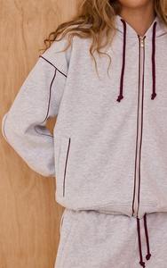 Custom Womens Light Gray Tracksuit Full Zip Hoodie <b>Jogger</b> <b>Set</b> Cotton Fleece Casual Activewear Loungewear <b>Matching</b> Outfit - Product Image 5