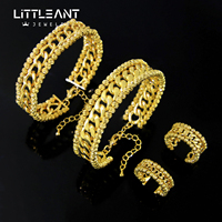 Parure de bijoux de mode arabe en perles, plaqué or 24 carats, avec bracelets ouverts à pièces et bague, pour mariages islamiques et fêtes