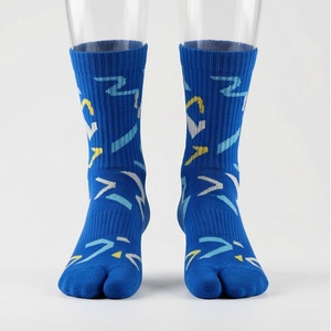 Blue Geometric Pattern Crew <b>Socks</b> for Running Breathable <b>Polyester</b> Spandex Adult Summer Athletic <b>Socks</b> - Product Image 3