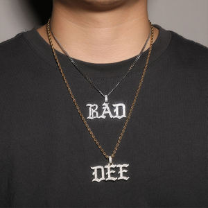 DEE Letter Pendant <b>Solid</b> Yellow Gold Plated Hip Hop <b>Necklace</b> Iced Out Moissanite Diamond Pendant For Her - Product Image 2