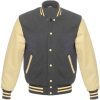 Wholesale <b>Men</b> Varsity <b>Jacket</b> Blue Wool Body And Cream Leather Sleeves White Snap Button <b>Jacket</b> - Product Image 5
