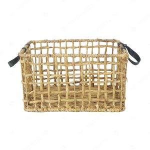 LEATHER STRAP <b>Wicker</b> Storage <b>Baskets</b> Hyacinth <b>Basket</b> Easy Carrying Laundry Bin - Product Image 4