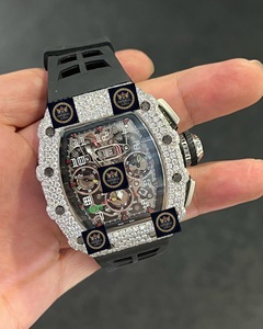 Montres mécaniques à quartz de luxe en acier inoxydable avec verre moissanite ajouré de forme carrée, résistantes à l'eau 10 bars, vente chaude - Product Image 1