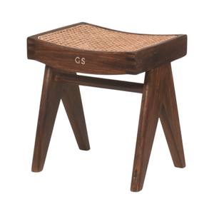 Tabouret en bois massif de style Pierre Jeanneret, design Mid-Century Modern, avec assise en rotin et pieds en V, pouf et repose-pieds en bois antique – Vente en gros - Product Image 4