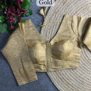 Blusa de Seda Banarasi Color Granate con Bordado Dorado Zari, Prendido Listo para Usar, Top Étnico para Mujer, Ideal para Bodas, Fiestas y Diwali - Product Image 3