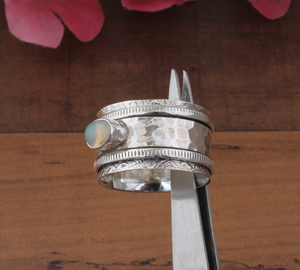 Natural Fair Opal Classic Wedding <b>Ring</b> 925 Sterling <b>Silver</b> <b>Spinner</b> Beaded Bridal Band Gemstone for Women - Product Image 5