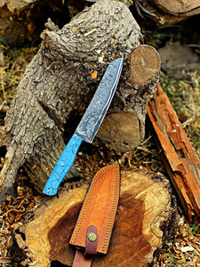 Couteau de chef artisanal de luxe en acier damas cuivré, neuf, avec manche en résine, lame ambidextre de 7 pouces, haute dureté, extra-affûté - Product Image 5