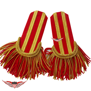 KEW - Elegante Epaulette de Tela Roja con Trenzas Doradas y Flecos Rojos, Accesorio Decorativo de Lujo - Product Image 1