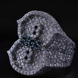skeleton Cocktail <b>Ring</b> With <b>Black</b> Diamond Accents 925 Silver Pave Setting Hiphop Style Unisex Moissanite Jewelry - Product Image 1