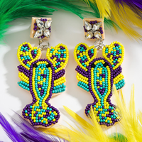 Boucles d'oreilles artisanales MULTI CRAFT Mardi Gras en perles, avec accents en cristal, légères, design personnalisable, ambiance festive de la Nouvelle-Orléans