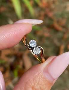 Anillo floral Toi Et Moi con diamante talla redonda de mina antigua, cultivado en laboratorio, oro macizo de 14K, para boda de mujer, regalo sorpresa para parejas - Product Image 4