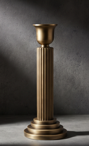 Portavelas Minimalista de Metal con Acabado de Latón, Moderno Soporte de Pilar Arquitectónico Acanalado, Decoración Nórdica para el Hogar - Product Image 4