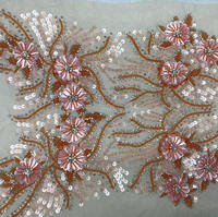 Tissu en tulle perlé à fleurs 3D exquis, broderie à la main de luxe, dentelle à sequins, 100% polyester, robes de mariée haute couture