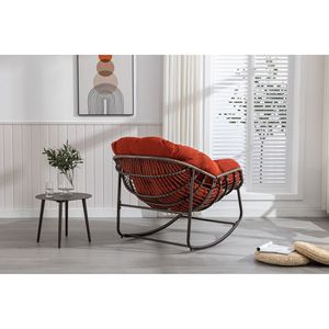 Sedia a dondolo in rattan arancione per esterni con cuscino imbottito per portico, soggiorno, patio e giardino - Product Image 4