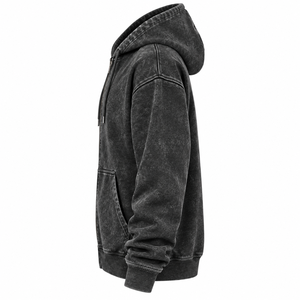 Men's Washed <b>Black</b> Zip-Up Hoodie Regular Fit Cotton French Terry Casual Hooded <b>Sweatshirt</b> with Pockets Autumn Wear - Product Image 4