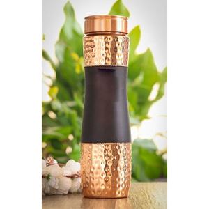Black Grip Copper Water Bottle Dual Finish Hammered Design Leakproof Handcrafted Reusable Ayurvedic Drinking Bottle - Product Image 3