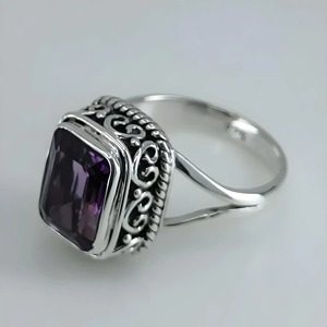 Natural Amethyst <b>Ring</b> 925 Sterling <b>Silver</b> Bezel Setting Boho Statement Women Handmade Purple <b>Emerald</b> Cut Gemstone Jewelry Gift - Product Image 6
