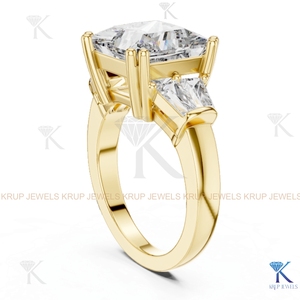 Anillo de Compromiso de Oro Sólido con 5 Diamantes CVD Cultivados en Laboratorio, Corte Princesa y Baguette - Product Image 2
