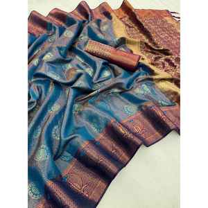 ชุดแต่งงานผ้าไหม Kubera patta zari งาน Saree กับ unstitched rama - Product Image 1