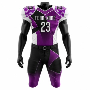 Ensemble d'uniformes de football américain personnalisés, violet et noir, maillot d'équipe et pantalon rembourré, sublimation, OEM, vente en gros - Product Image 1