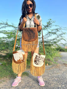 Nuevo estilo occidental pelo en piel oculta bolsos con flecos de cuero genuino de alta calidad estilo bohemio mujeres bolsos cruzados con flecos de cuero Real - Product Image 3