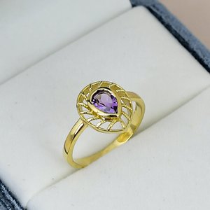 Natural Amethyst Solid 925 Sterling <b>Silver</b> <b>Ring</b> Yellow Gold Plated Classic Smooth <b>Band</b> Women's Everyday Wear <b>Ring</b> - Product Image 4