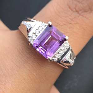 Luxury Amethyst <b>Ring</b> Bezel Setting <b>925</b> Sterling <b>Silver</b> Natural Purple Birthstone Wedding & Party Gift - Product Image 3