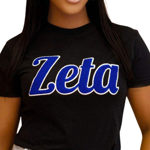 เสื้อยืดแขนสั้นผ้าฝ้ายสีน้ำเงินทรงปกติ คอกลม สำหรับผู้หญิง Zeta Phi Beta Chenille 1920 รุ่นลำลอง 1920 - Product Image 3