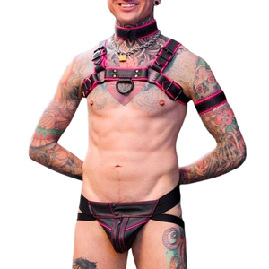 Harnais en similicuir Hardline Bulldog pour homme, grande taille, rose, ajustable, ajustement confortable sur la poitrine, en cuir de qualité supérieure, pour usage en club - Product Image 1