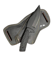 Couteau de chasse à lame fixe en acier inoxydable, lame à pointe tombante avec revêtement en poudre, manche en résine avec étui en cuir, couteau de survie pour l'extérieur