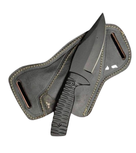 Couteau de chasse à lame fixe en acier inoxydable, lame à pointe tombante avec revêtement en poudre, manche en résine avec étui en cuir, couteau de survie pour l'extérieur - Product Image 6